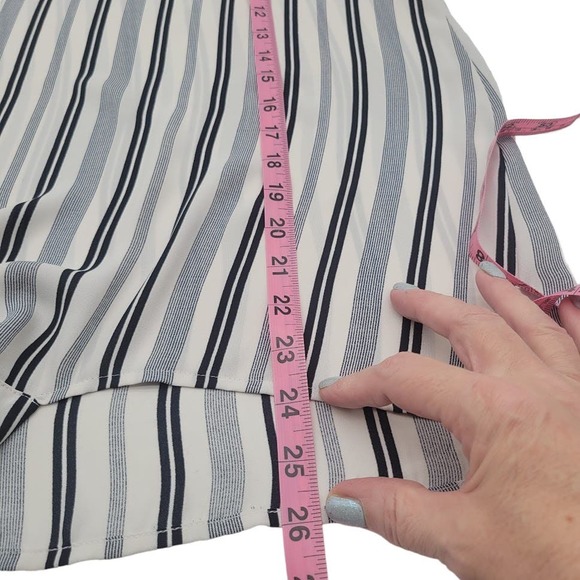 Loft Navy & White Striped Tie Front 3/4 Sleeve Blouse Womens Sz L - Picture 5 of 11